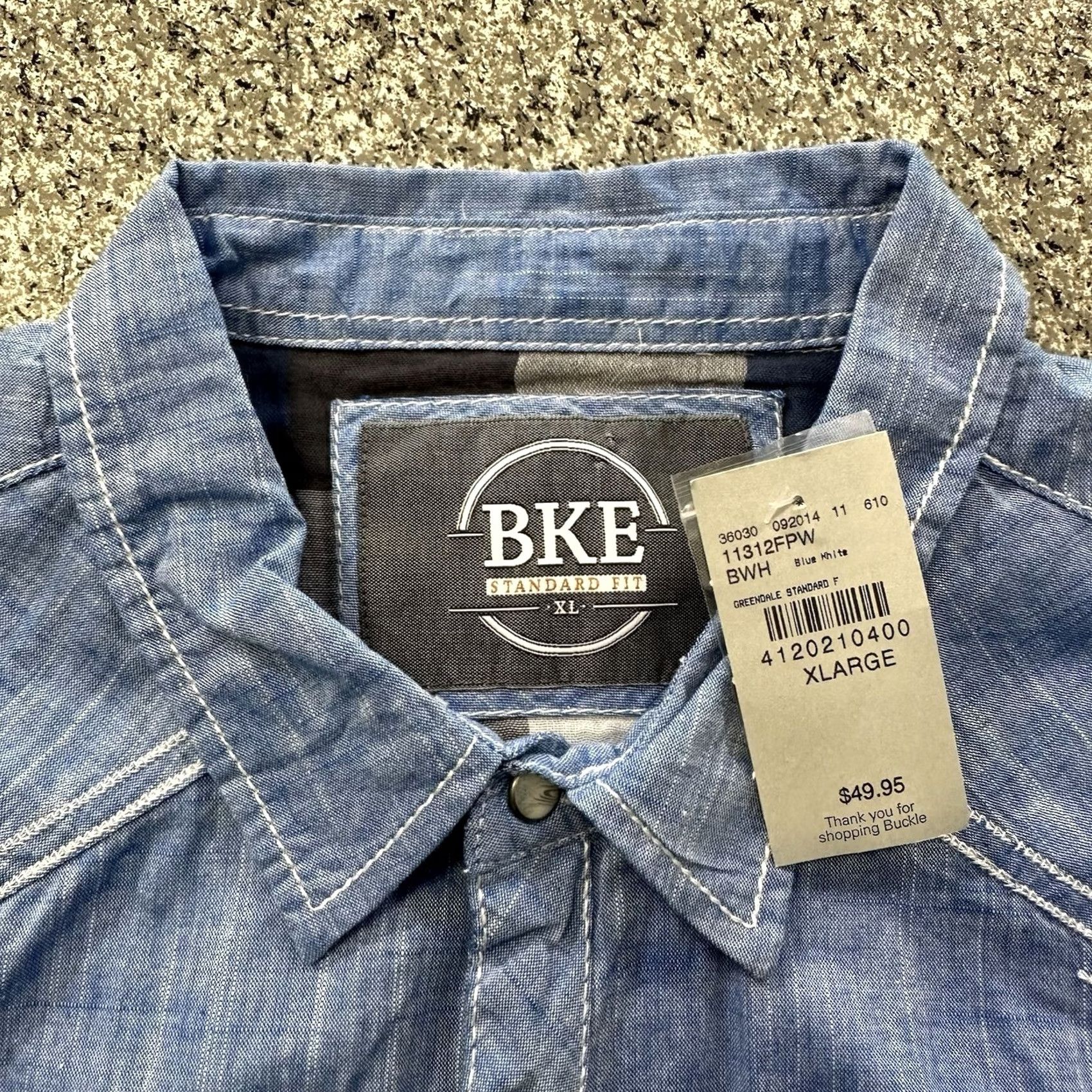 BKE BKE Pearl Snap Shirt Mens XL Blue Chambray Western Long Sleeve Standard Fit Size US XL / EU 56 / 4 - 3 Thumbnail