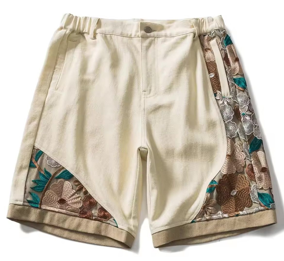 Japanese Brand × Vintage Floral Embroidered Shorts Size US 33 - 1 Thumbnail