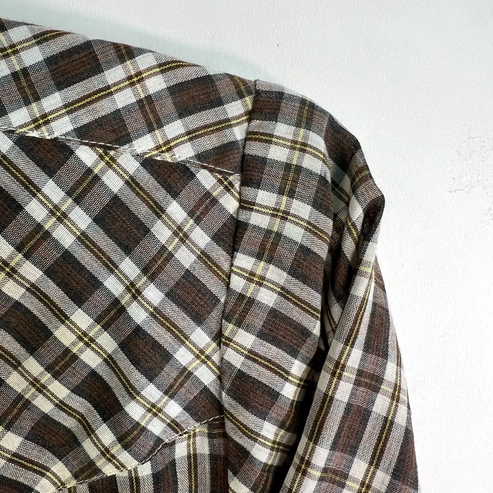 Vintage VINTAGE Ely Plains Shirt Mens 16.5 33 Brown Plaid Pearl-Snap Short Sleeve Casual Western Cowboy 50 in Chest Mens Size US L / EU 52-54 / 3 - 3 Thumbnail
