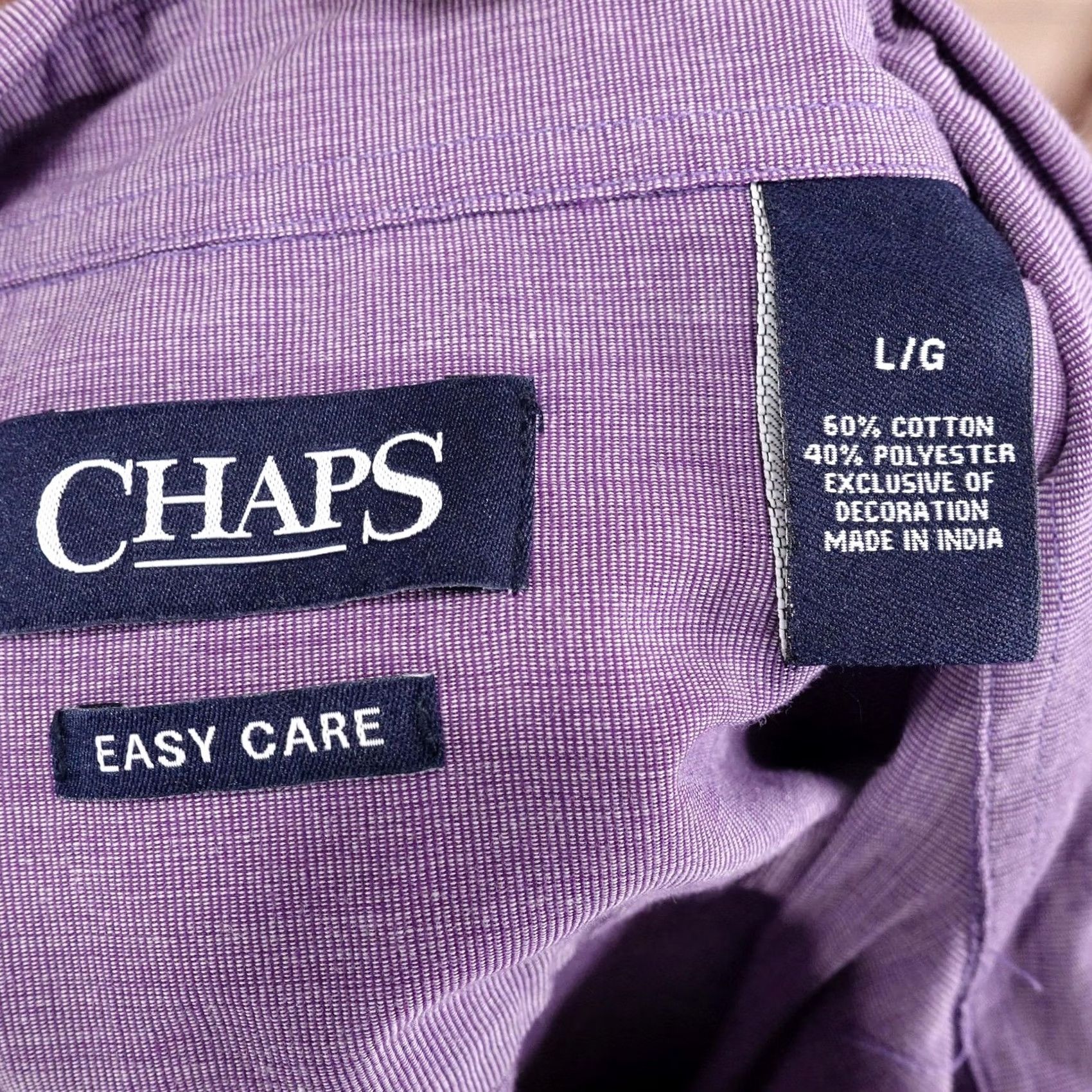 Chaps Chaps Shirt Mens Large Purple Solid Long Sleeve Button Down Easy Care Casual Size US L / EU 52-54 / 3 - 6 Thumbnail