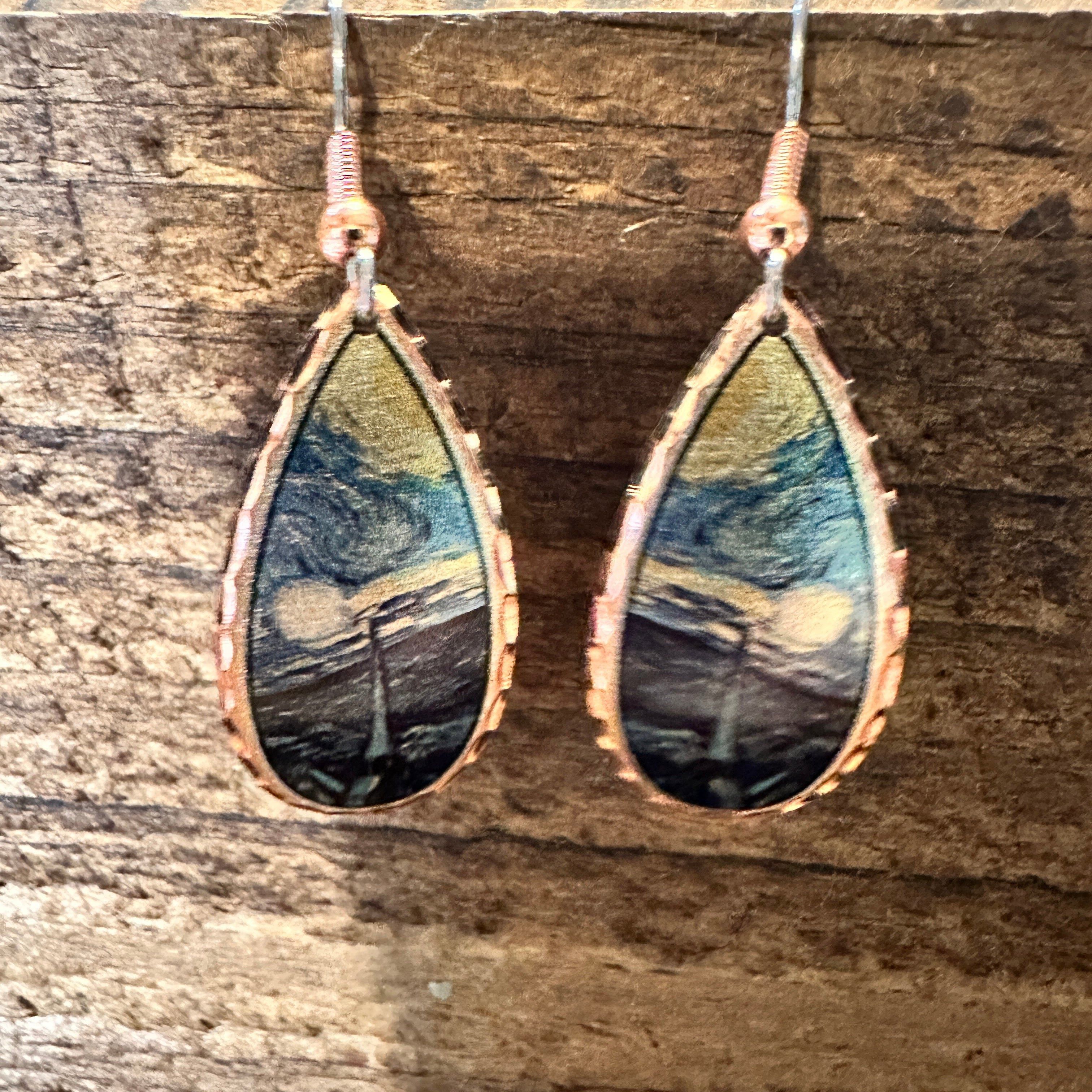 Other Handmade Boho Copper Earrings, Diamond Cut Van Gogh Starry N Size ONE SIZE - 2 Thumbnail