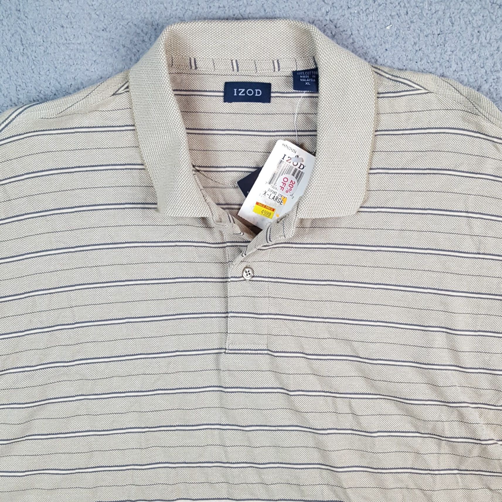 Izod VINTAGE IZOD Polo Shirt Men Beige Striped Golf XL Relaxed Fit Collar Shirt Size US XL / EU 56 / 4 - 3 Thumbnail