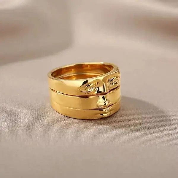 Jewelry Gold Color Face Three Stack Finger Ring ( size 7/8/9) Size ONE SIZE - 2 Thumbnail