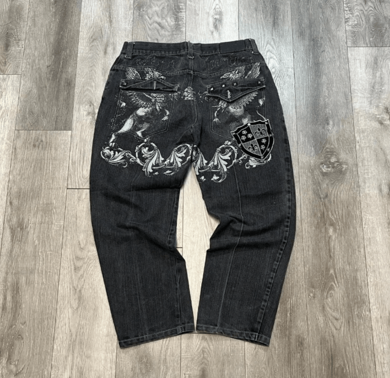 Japanese Brand Oversized Embroidered Baggy Jean Y2K Size US 36 / EU 52 - 1 Thumbnail