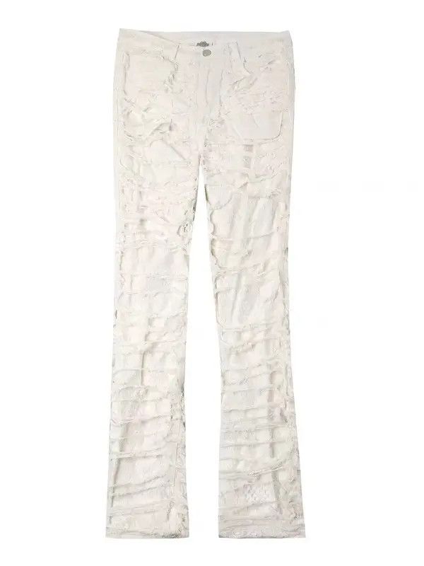 VIBE Trendy lace multi-layer ruined heavy industry white jeans Size US 30 / EU 46 - 3 Thumbnail