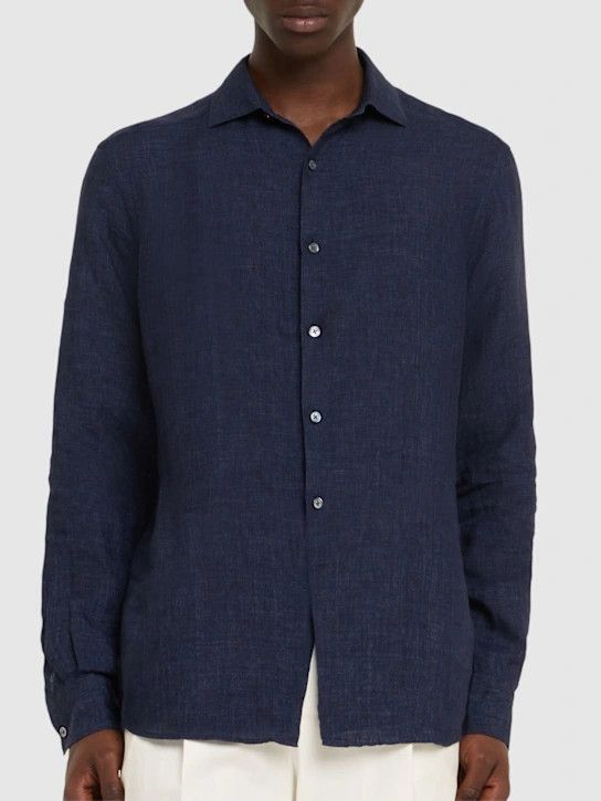 Z Zegna o1lsvrm0525 Linen Shirt in Navy Size US L / EU 52-54 / 3 - 4 Thumbnail