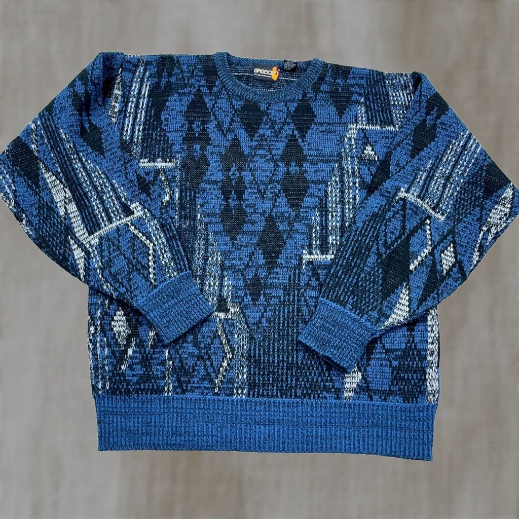 Vintage VINTAGE Grandpa Sweater Mens Large Blue Black Geometric Crewneck 80s 90s Cosby Size US L / EU 52-54 / 3 - 1 Thumbnail