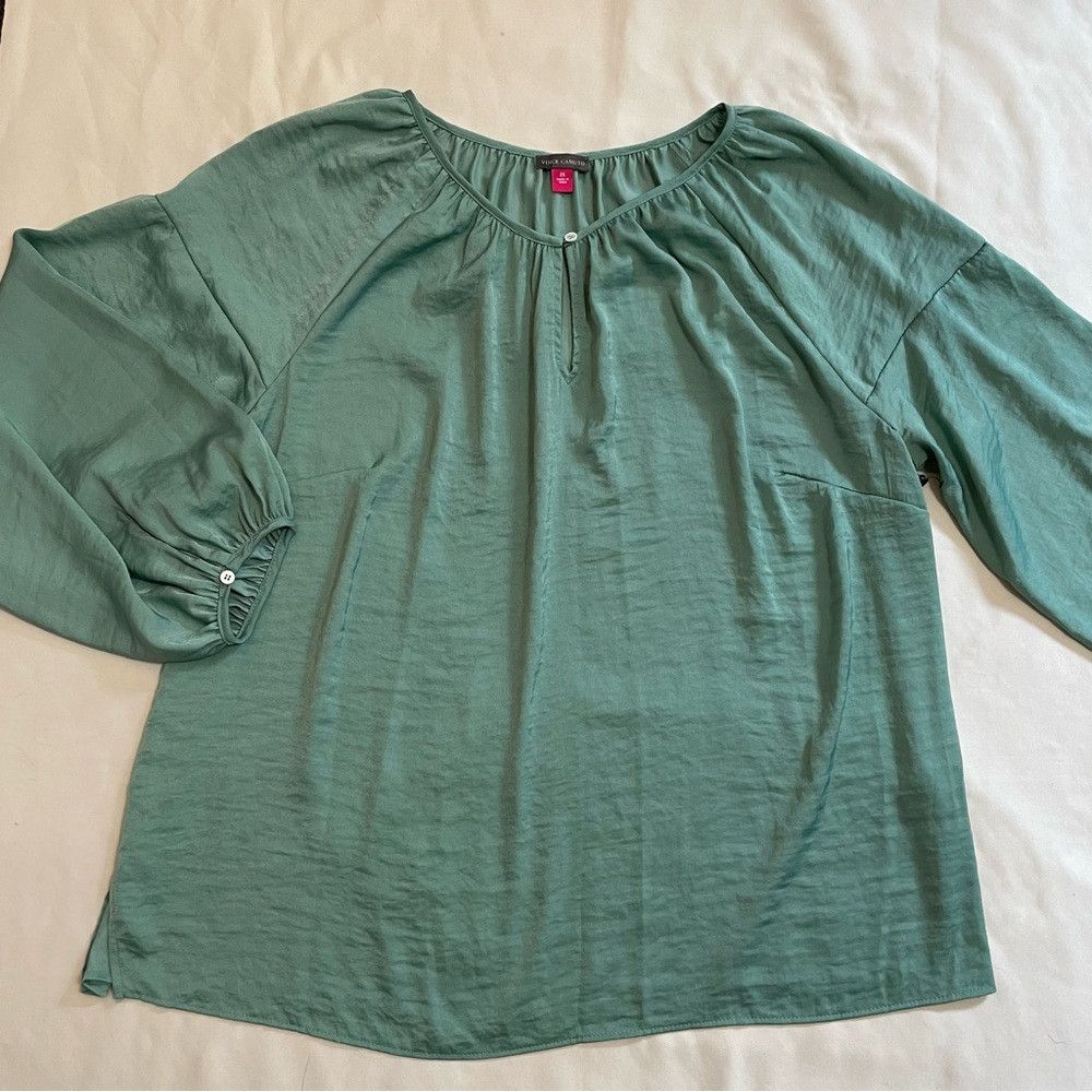 Vince Camuto NWT New $89 Vince Camuto Keyhole Rumple Satin Teal Blouse S Size XXL / US 16-18 / IT 52-54 - 6 Thumbnail