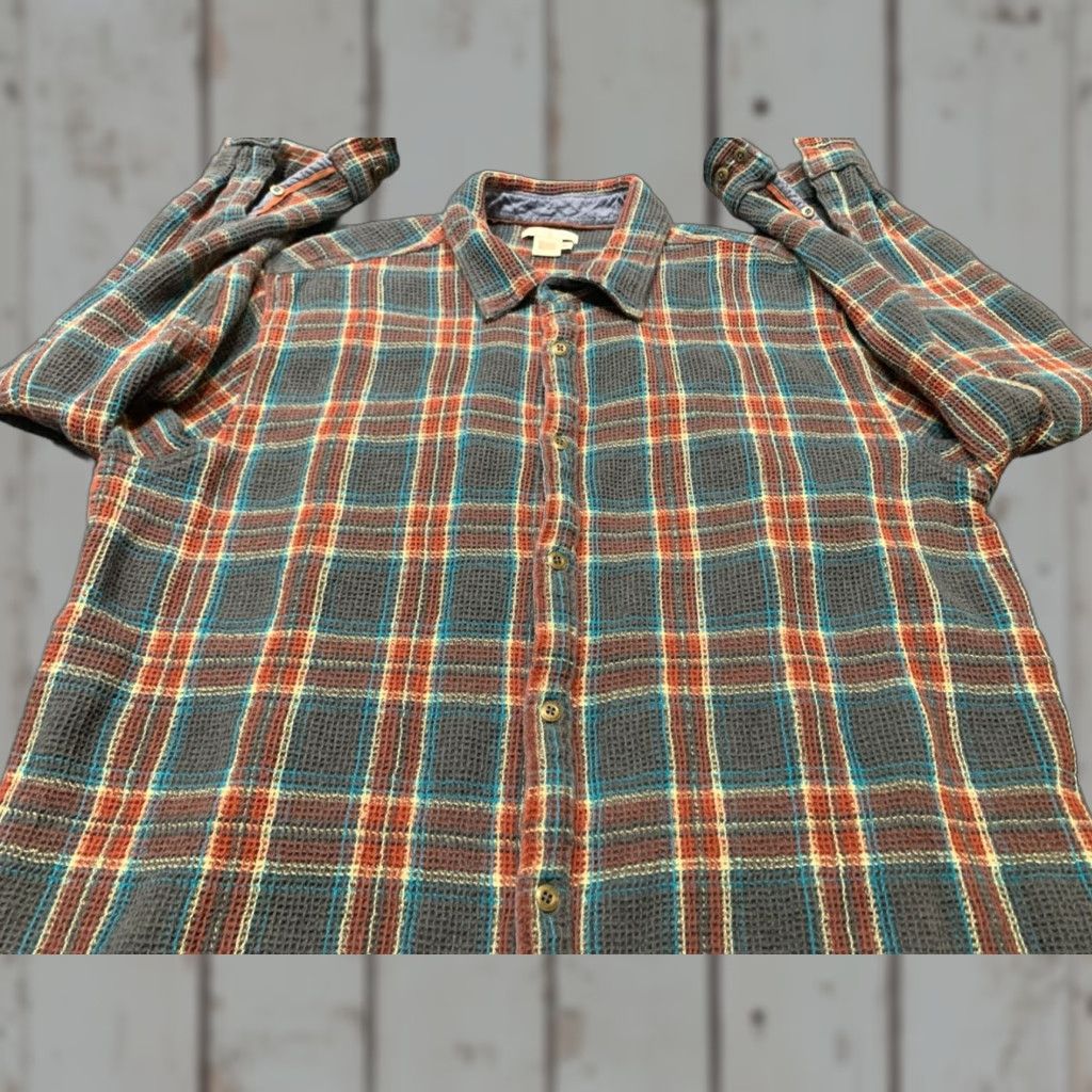 Carbon Carbon Plaid Waffle Knit Long Sleeve Button-Up Shirt XL Multicolor Mens Size US XL / EU 56 / 4 - 1 Thumbnail