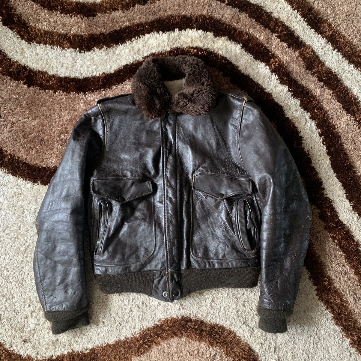 image of Archival Clothing x Leather Jacket Vintage Genuine Leather Flight Jacket in Brown (Size Small)