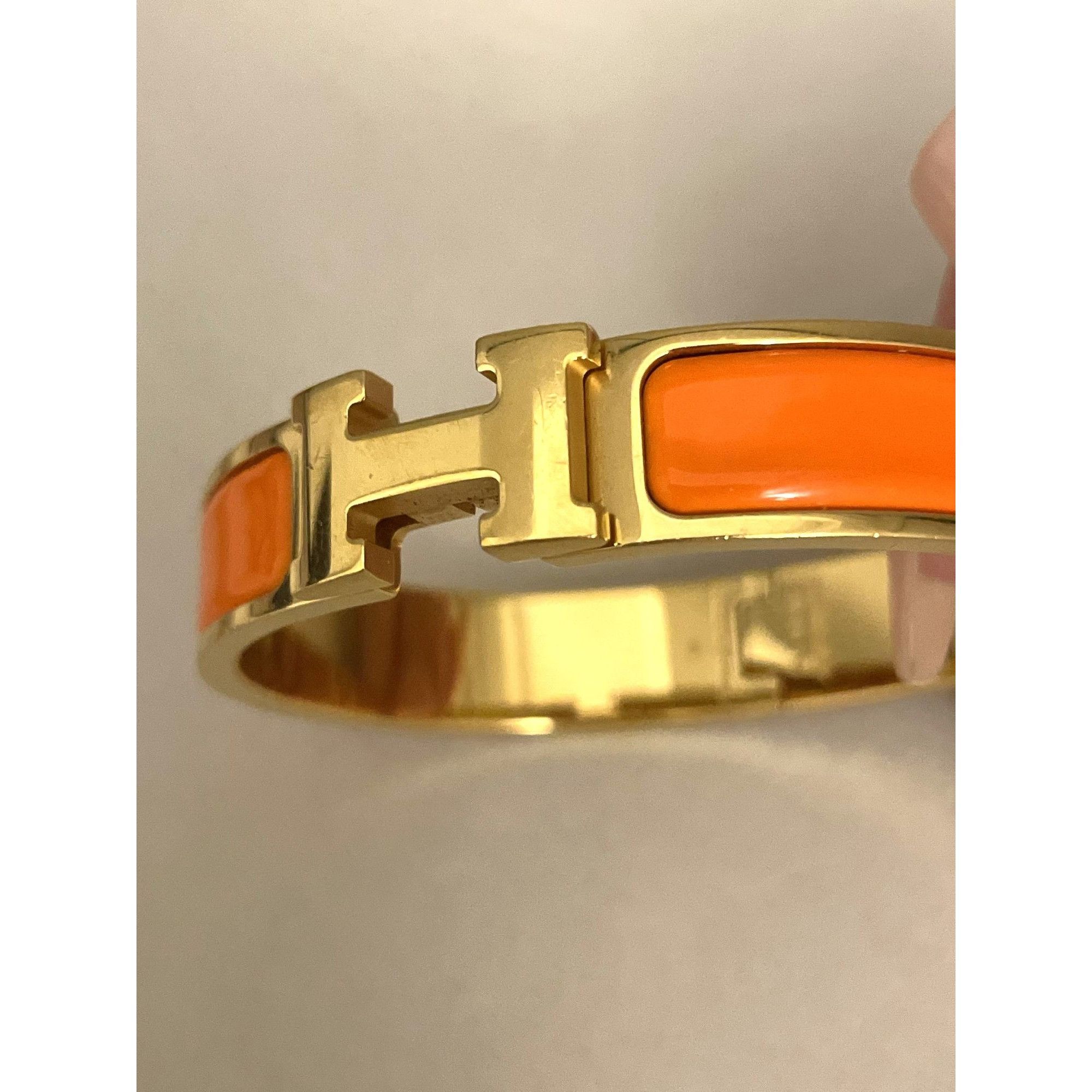 Hermes Hermès Clic H Enamel Bracelet Orange & Gold Plated Womens Size ONE SIZE - 4 Thumbnail