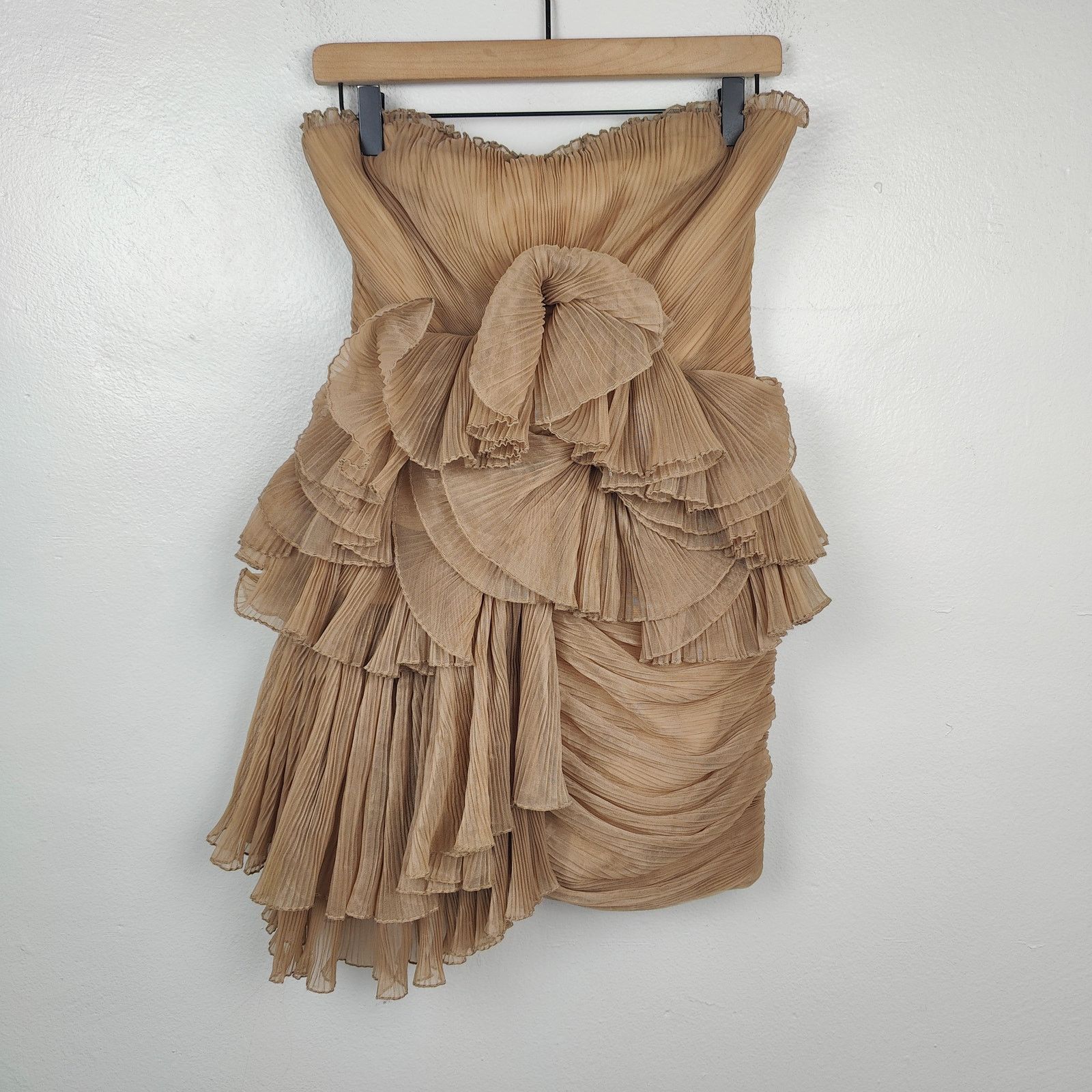 Bcbgmaxazria BcbgMaxAzria Runway Ruffle Mini Dress Womens 0 Tan Size XS / US 0-2 / IT 36-38 - 1 Thumbnail