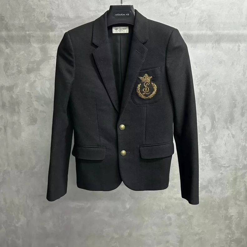 Saint Laurent Paris Saint Laurent Black Wool Logo Blazer Jacket - dmc Size US S / EU 44-46 / 1 - 1 Thumbnail