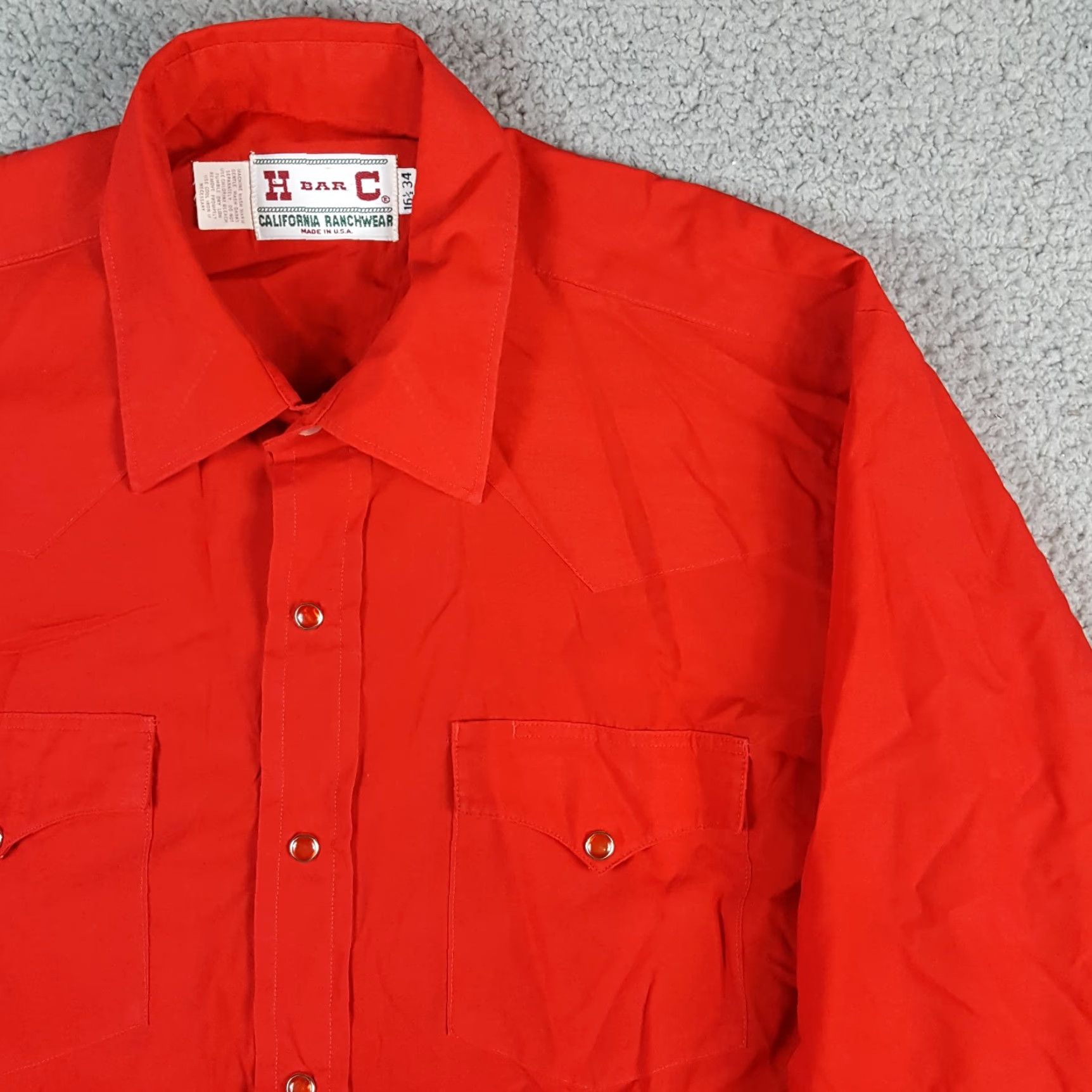 Vintage VINTAGE H Bar C Ranchwear Western Pearl Snap Shirt 70s Rockabilly Size 16 1/2 Red Cotton Polyester Shirt Size US L / EU 52-54 / 3 - 3 Thumbnail