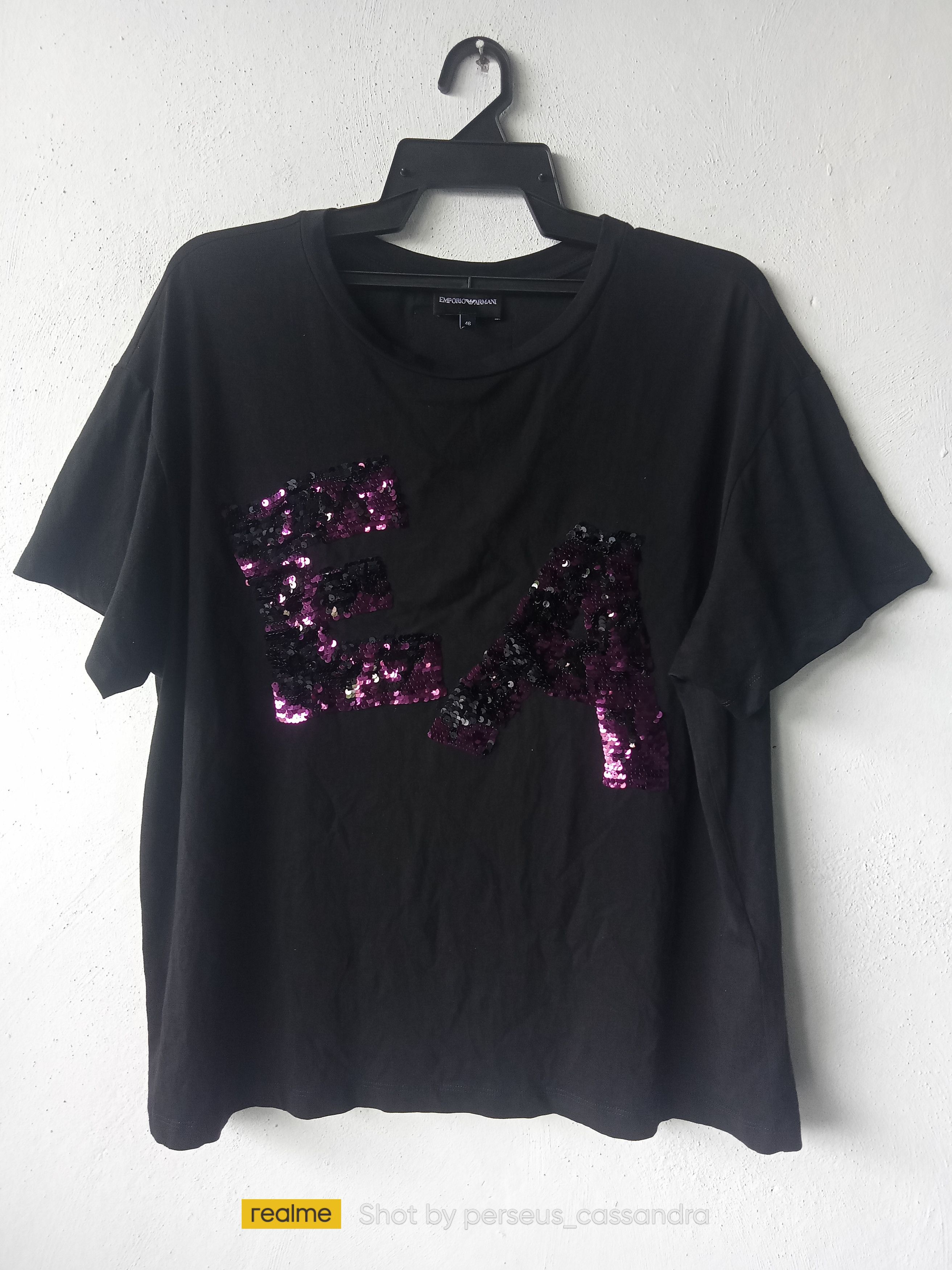 Emporio Armani Emporio Armani Sequin Spellout Black Oversized Tee Size L / US 10 / IT 46 - 1 Thumbnail