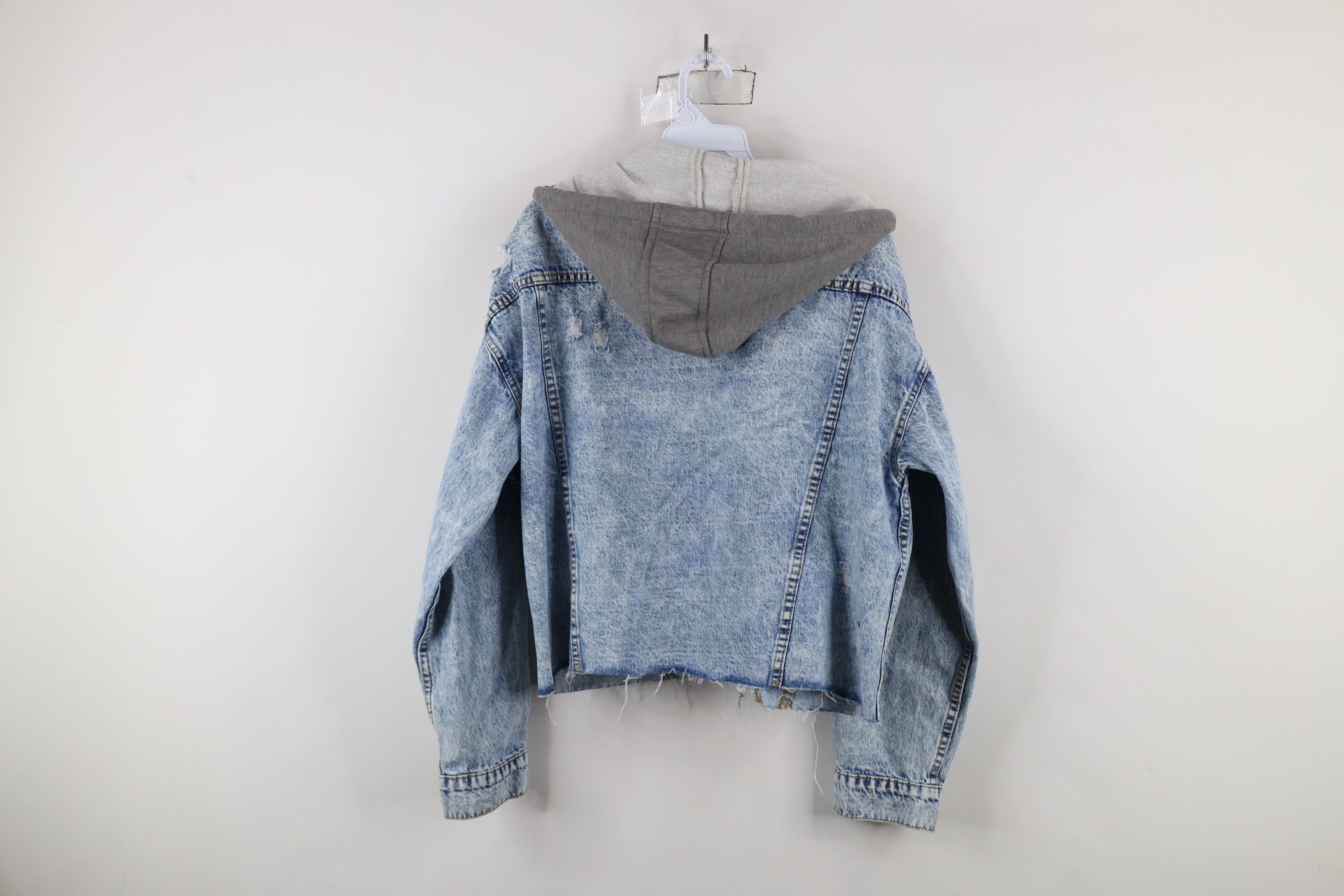 Vintage Buckle BKE Cropped Acid Wash Hooded Denim Trucker Jacket Size L / US 10 / IT 46 - 14 Thumbnail