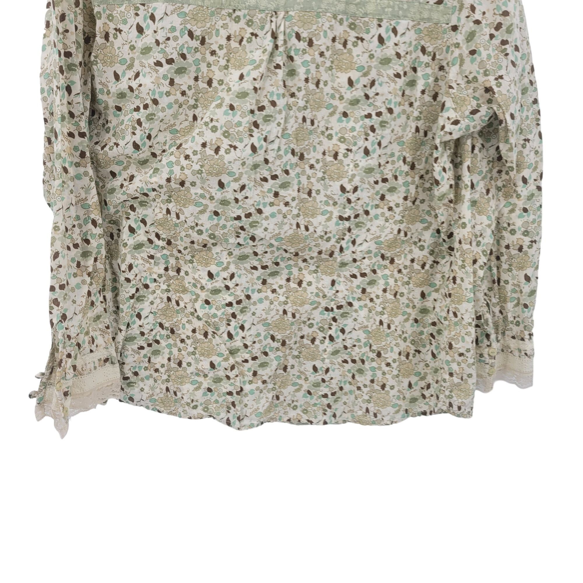 Faded Glory Vintage Ditsy Floral Blouse 18W/20W Green Lace Bib Button Size 3XL / US 20-22 - 11 Thumbnail