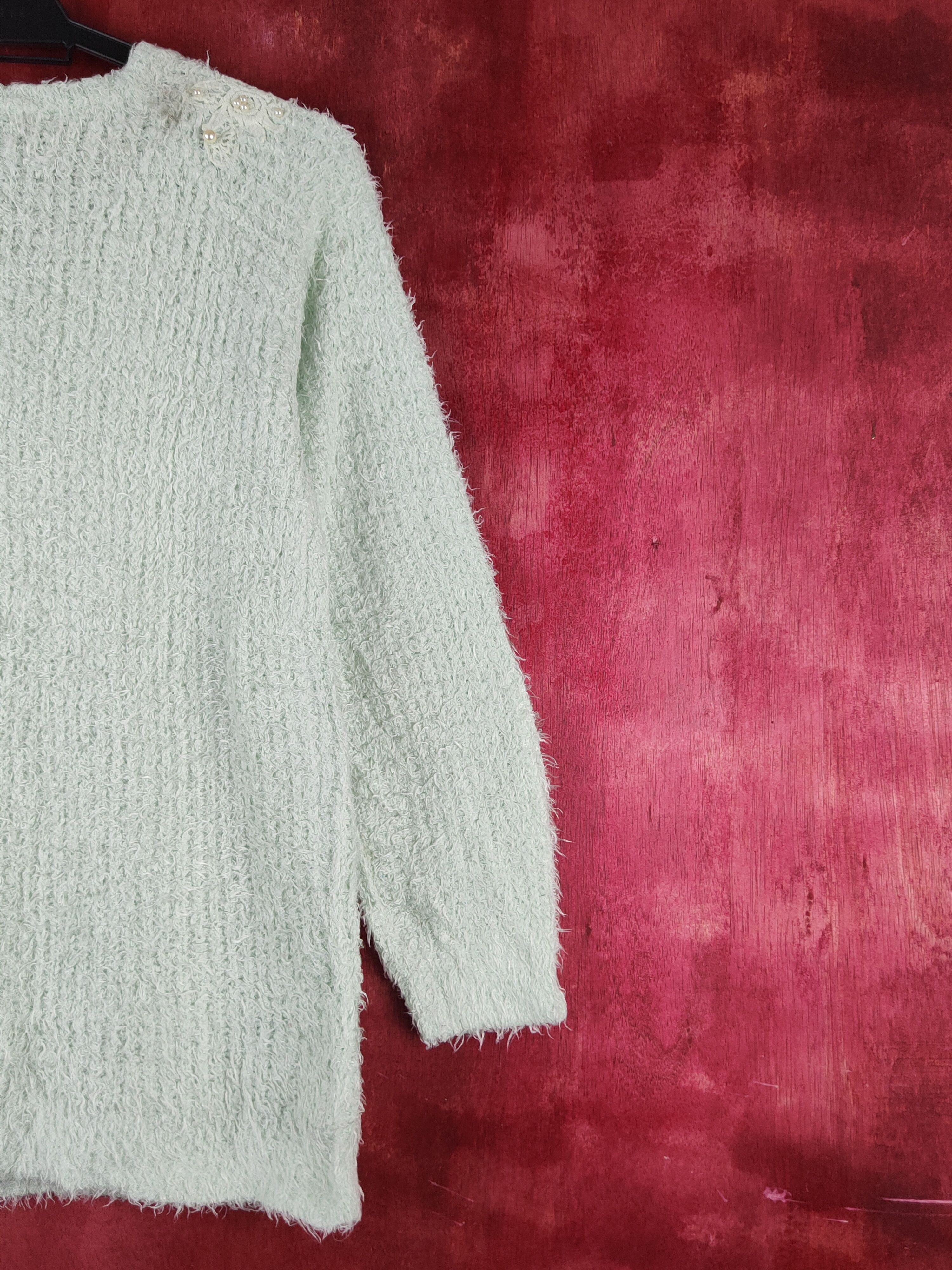 Homespun Knitwear × Japanese Brand × Vintage Glacier Light Green Shag Shaggy Fur Mohair Knitwear #S1932 Size M / US 6-8 / IT 42-44 - 9 Thumbnail