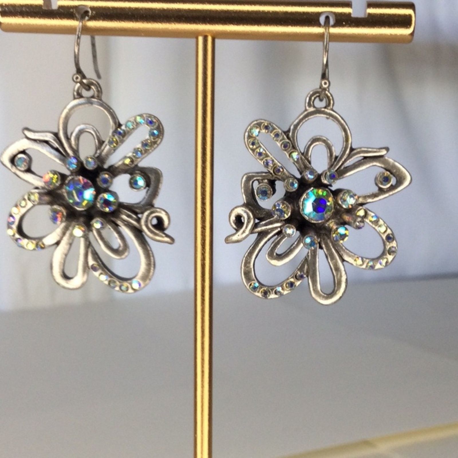 Chicos Chico's Silver & Rhinestone Floral Dangle Drop Earrings Size ONE SIZE - 6 Thumbnail
