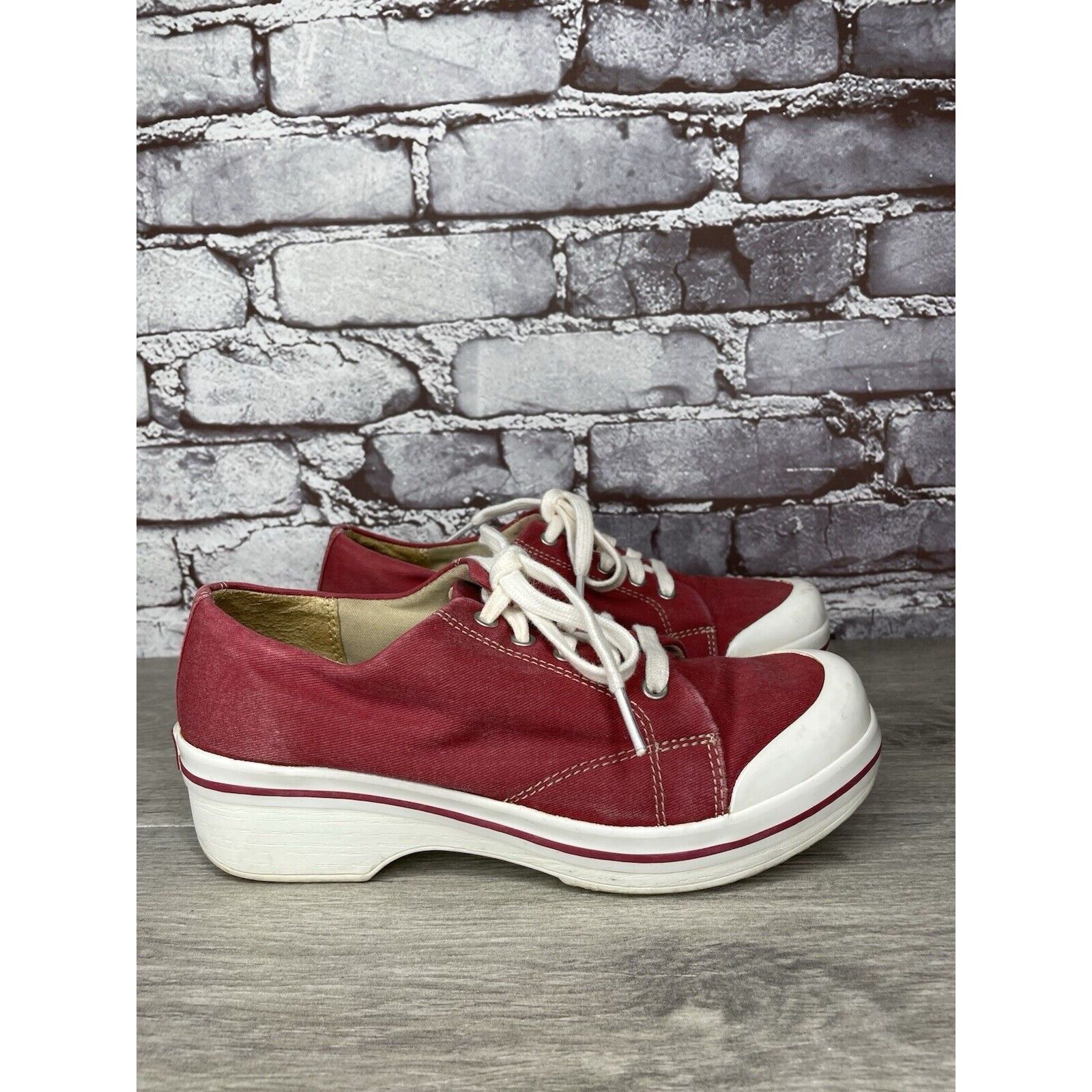 Other Dansko Vegan Red Fabric Canvas Lace Up Slip Workwear Clogs W Size US 7 / IT 37 - 3 Thumbnail