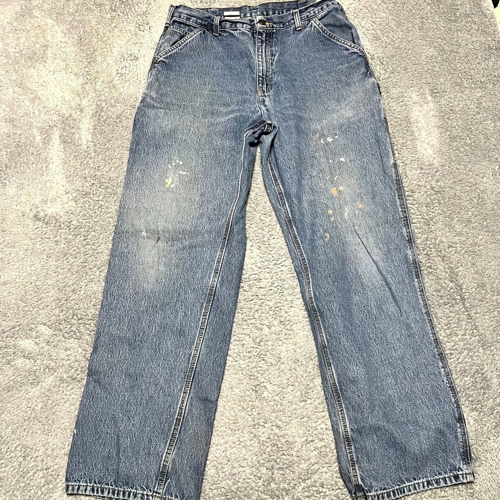 Carhartt Carhartt Jeans Mens 35 x34 Regular 32x31.5 Dungaree Blue Denim Work Straight Jeans Mens Blue Denim 90s? Size US 35 - 4 Thumbnail