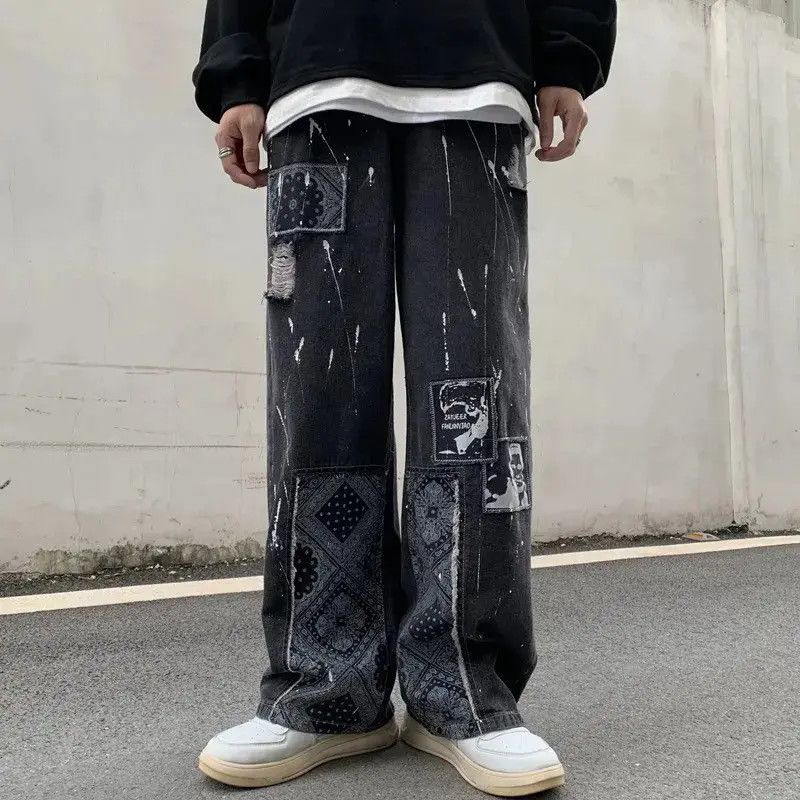 Japanese Brand × Jean Bandana Patchwork Straight Leg Baggy Jeans Size US 30 / EU 46 - 2 Thumbnail