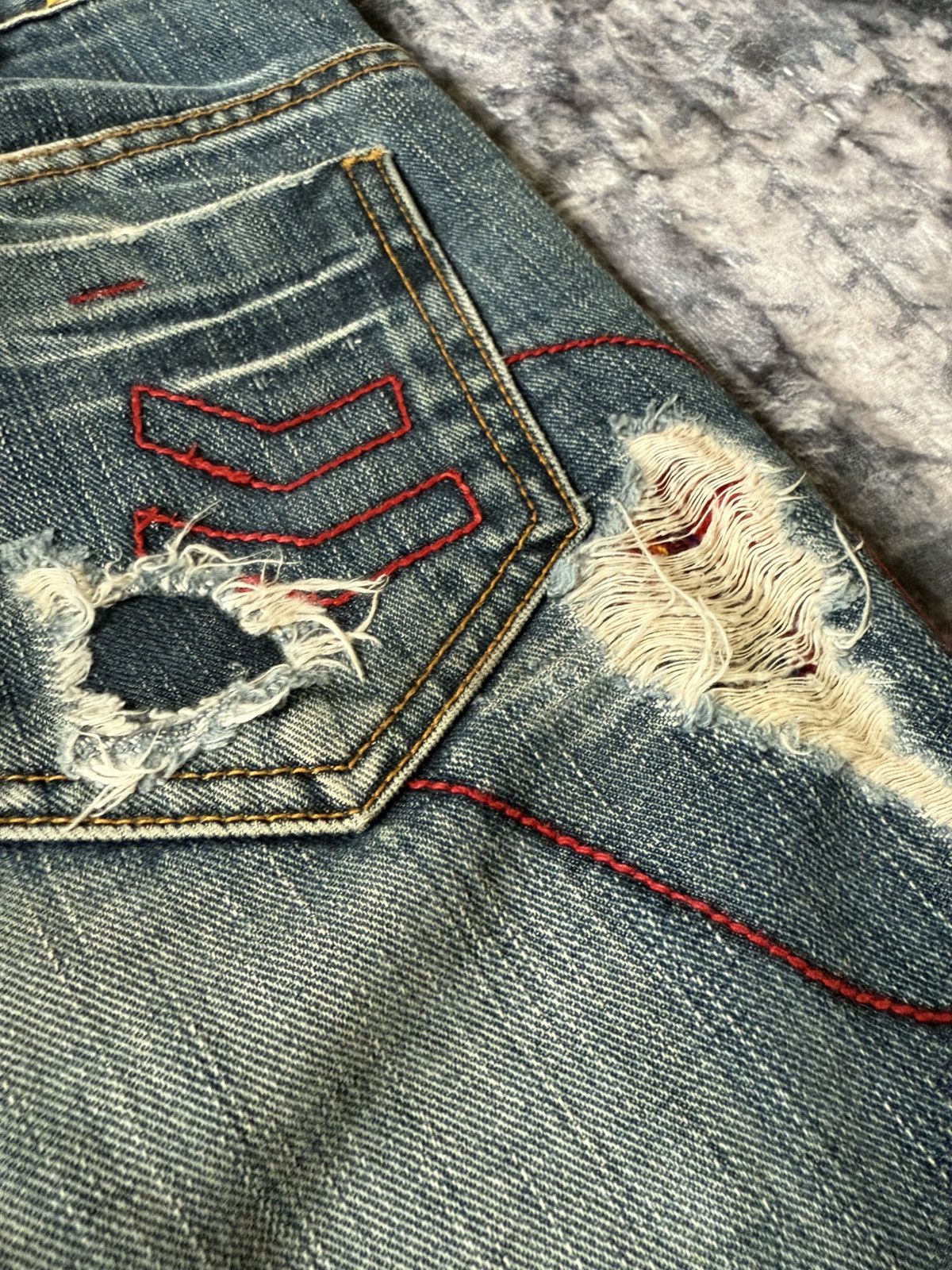 Hysteric Glamour Lucy Pearl Patch Work Leather Trimmed Shashiko Flared Jeans Size US 27 - 17 Thumbnail