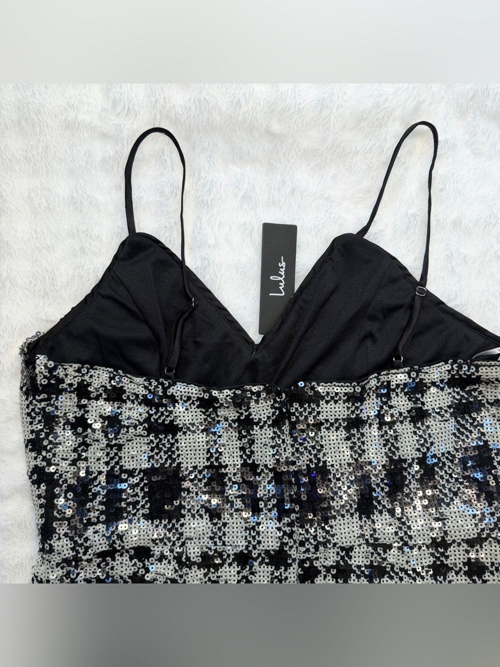 Lulus Plaid My Love Shiny Black/White Plaid Sequin Mini Dress Size L / US 10 / IT 46 - 13 Thumbnail