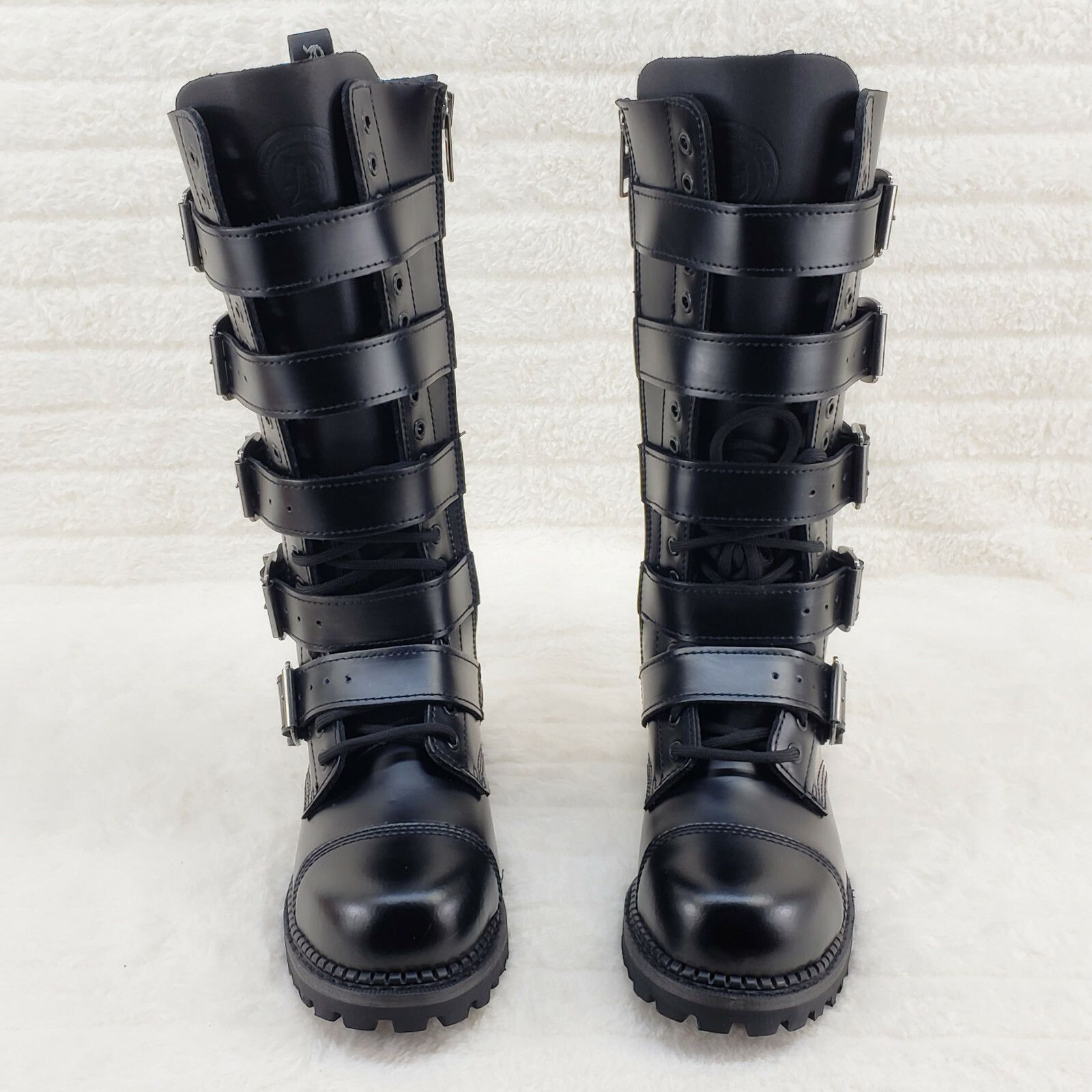 Demonia Cult DEMONIA Riot 18 Goth Combat Biker Steel Toe Knee Boots Black Size US 8 / EU 41 - 4 Thumbnail
