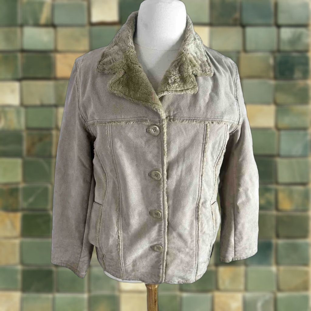 Vintage VINTAGE Rancher Jacket Coat Womens XL Leather Suede Sherpa Lined Beige Tan Solid Zip Hooded Button Casual Travel Workwear Fall Winter Womens XL Size XL / US 12-14 / IT 48-50 - 1 Thumbnail