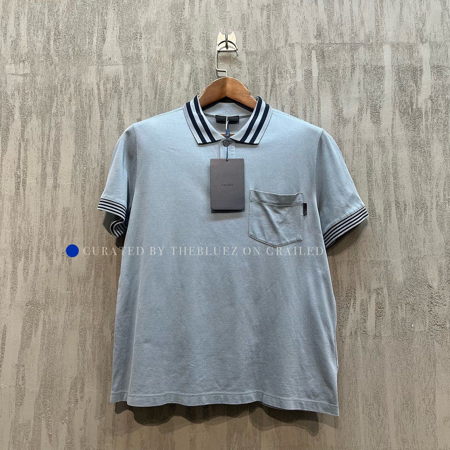 Prada Striped Collar Pocket Polo in Blue Size US M / EU 48-50 / 2 - 1 Thumbnail