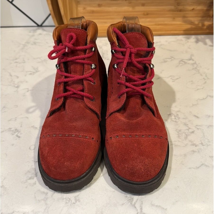 Other Alp Trend Red Leather trim Suede Ankle Boots Sherpa lined Size US 8.5 / IT 38.5 - 2 Thumbnail