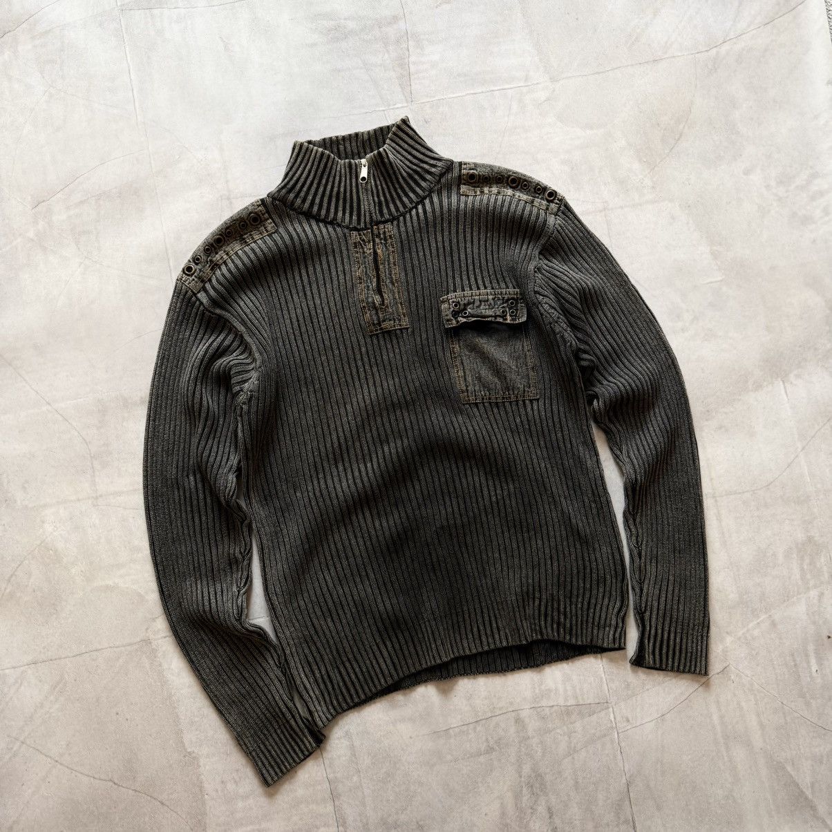 00s Japan Rusty Diesel Style Knit Rib Striped Sweater Y2K