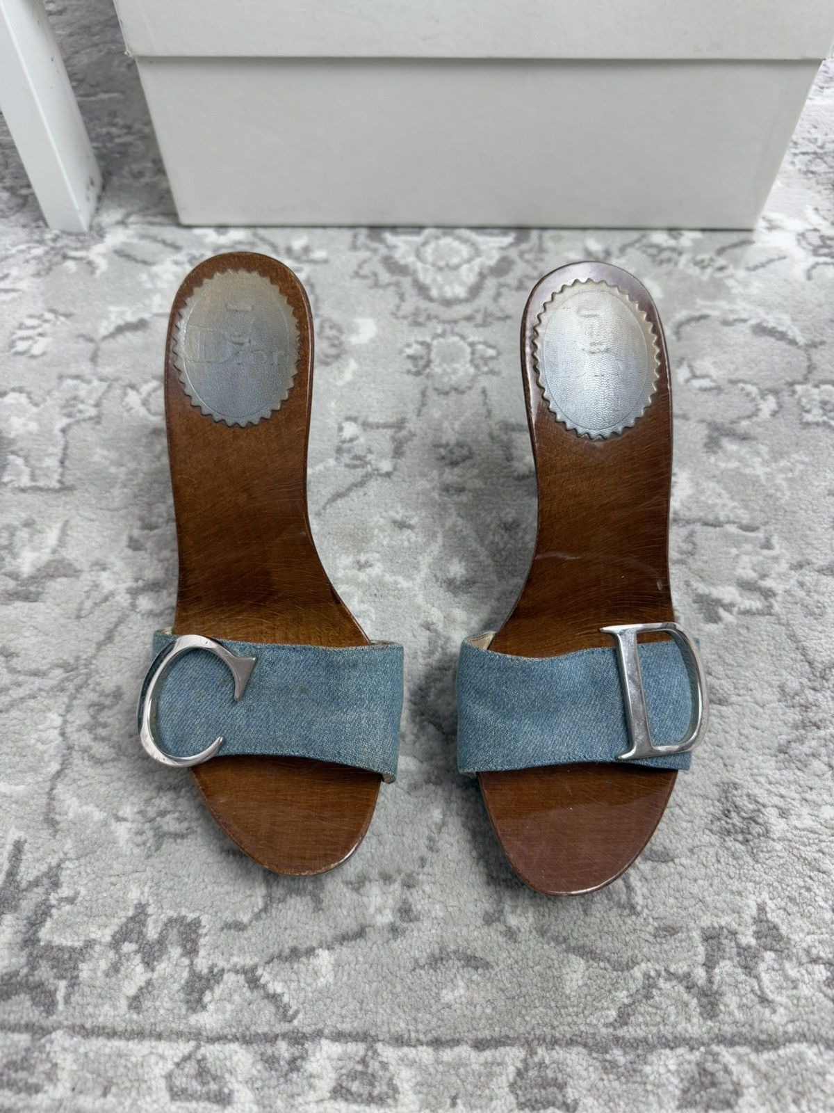 Dior Vintage y2k Dior wood & denim mules sandals US6 designer rare Size US 6 / IT 36 - 2 Thumbnail