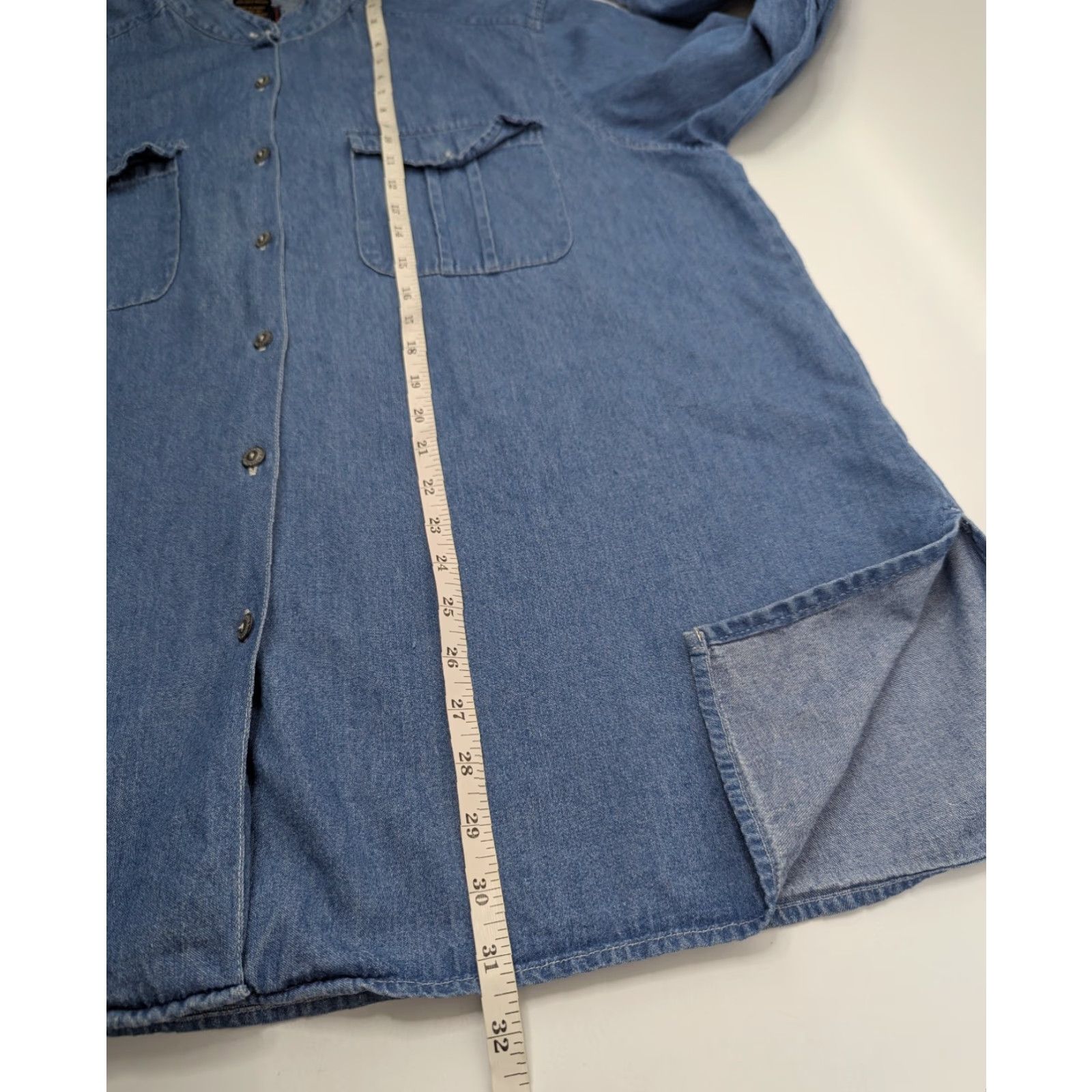 Faded Glory VTG Faded Glory Denim Chambray Band Collar Long Sleeve Button Shirt Women's 20W Denim Shirt Color Blue Size 20W Buttons Button-Up 100% Cotton Mens? Size 3XL / US 20-22 - 5 Thumbnail