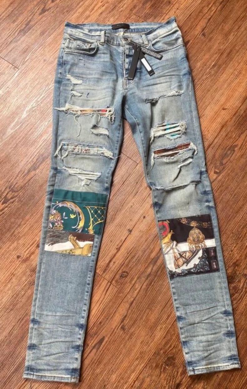 Amiri Budapest patchwork blue denim pants