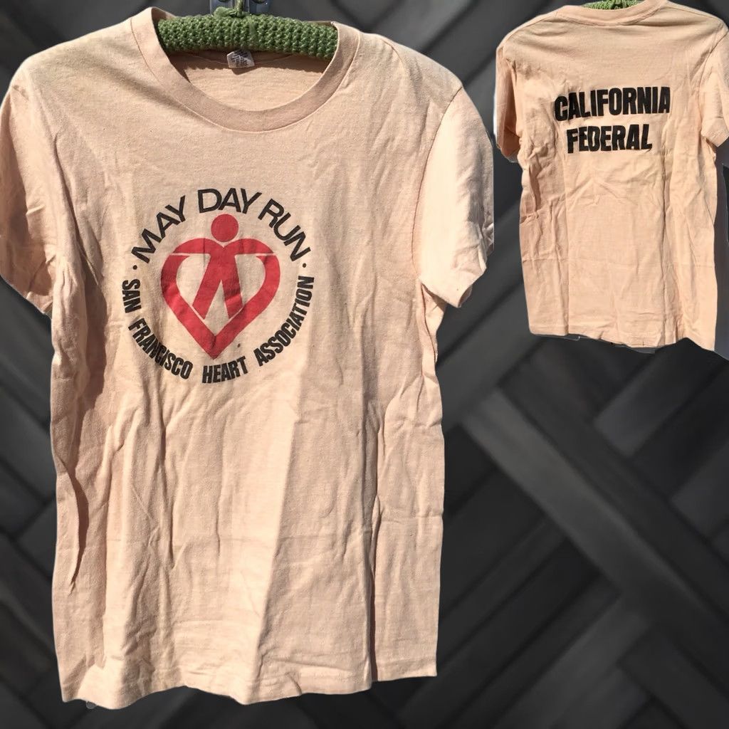 Hanes VINTAGE May Day Run San Francisco Heart Association T-Shirt California Federal M Hanes 100% Cotton Short Sleeve Graphic Tee Men Beige 1970s M Size US M / EU 48-50 / 2 - 1 Thumbnail
