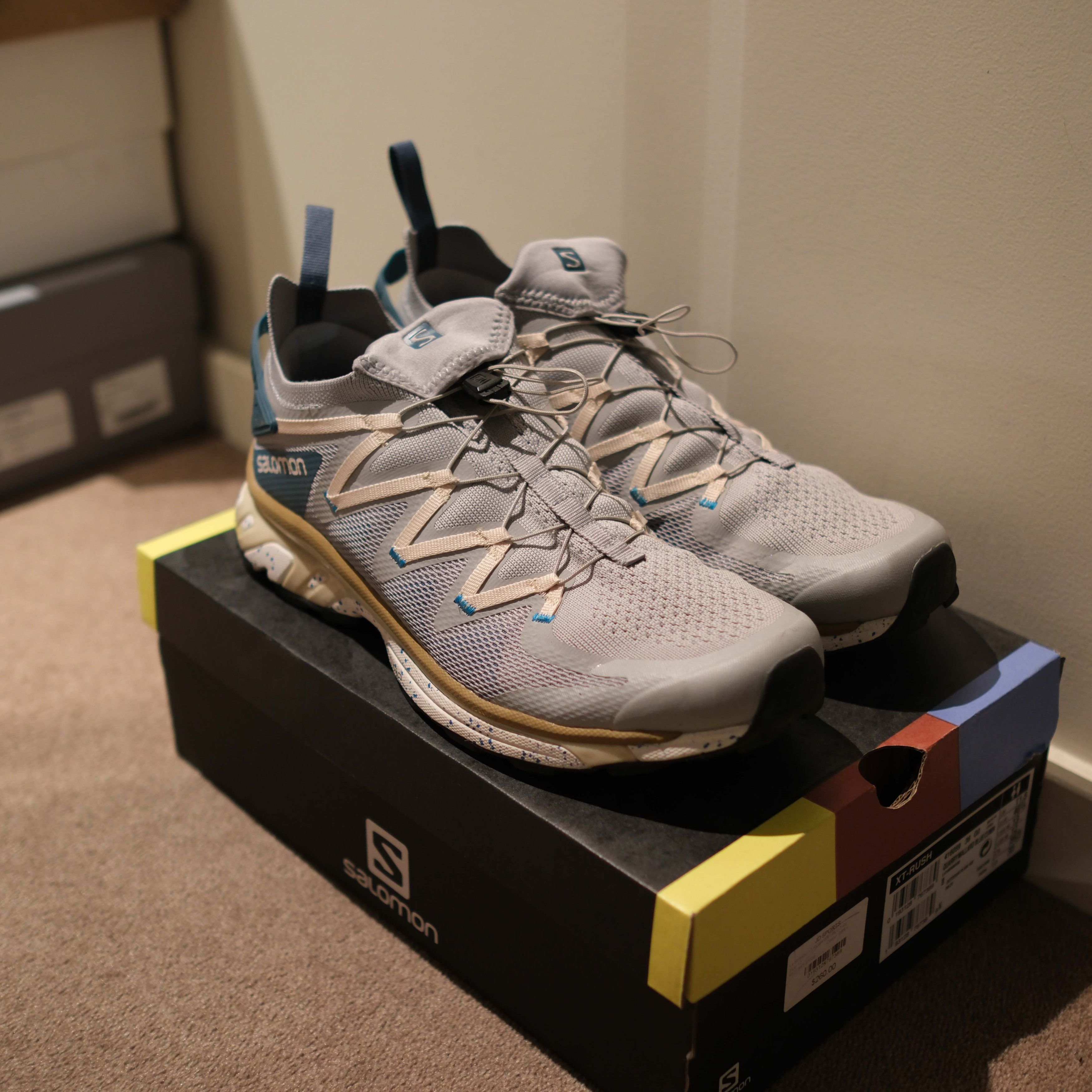 image of Salomon Xt-Rush Sneakers in Quarry/Mallard Blue/Cumin, Men's (Size 12)