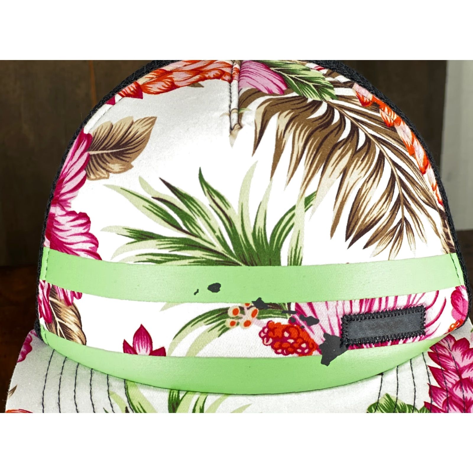 Vintage Aloha Hawaii Hat Snap Back Adult White Cotton Blend Trucker Hibiscus Palm Mens Size ONE SIZE - 7 Thumbnail