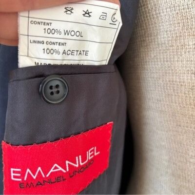 Emanuel Ungaro Emanuel Ungaro Navy Pure Wool Men's Suit 3 Button Blazer Fit Size 46R - 10 Thumbnail