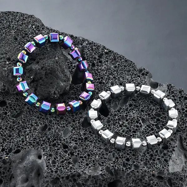 Jewelry Iridescent Cube Beaded Stretch Bracelet, Colorful Jewelry Size ONE SIZE - 4 Thumbnail