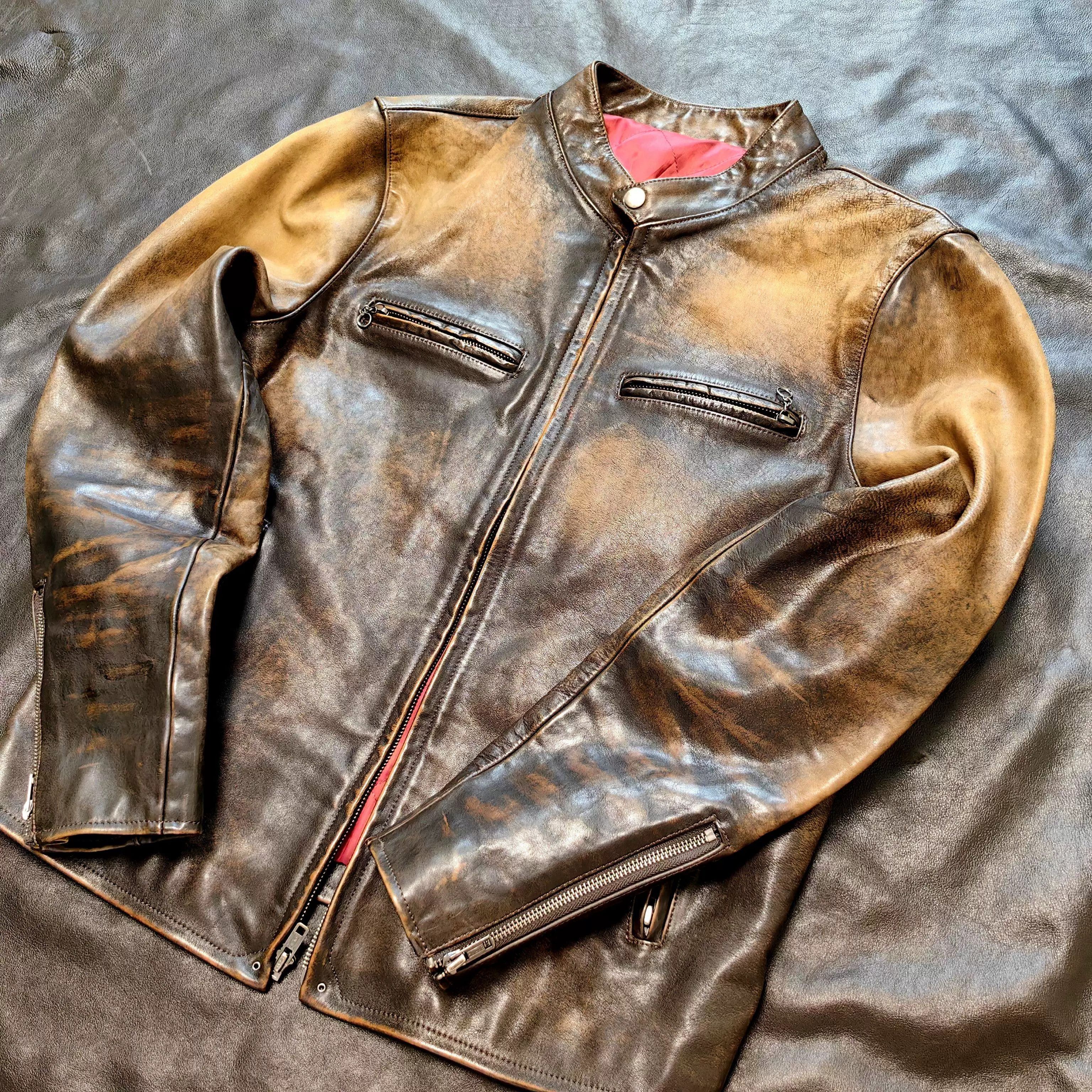 RE/DONE Men's Distressed Brown Leather Jacket Size US XL / EU 56 / 4 - 1 Thumbnail