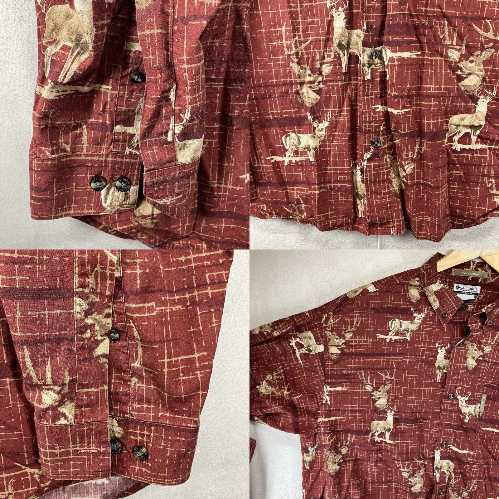 Gloverall VINTAGE Columbia River Lodge Men Button-Up Shirt XL Red All Cotton Buck Deer Print 90s Nature Outdoor Long Sleeve Pocket Casual Mens Size US XL / EU 56 / 4 - 8 Thumbnail