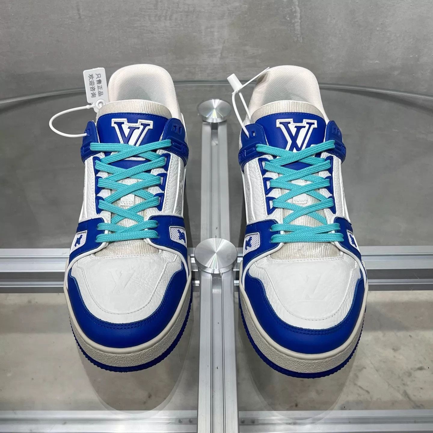 Louis Vuitton LVTrainer White Blue Embossed UK5.5 39.5 YH25043 Size US 6.5 / EU 39-40 - 1 Thumbnail