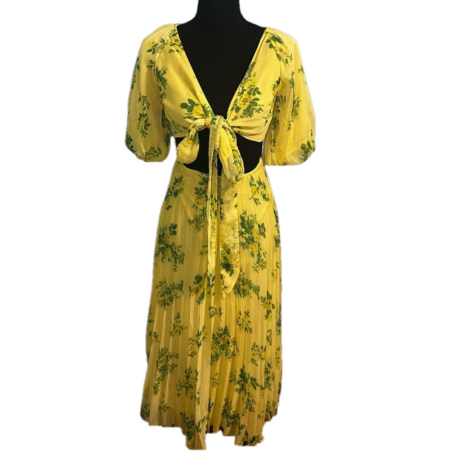 Asos ASOS Design Pleated Midi Dress Floral Print Yellow Size XS / US 0-2 / IT 36-38 - 1 Thumbnail