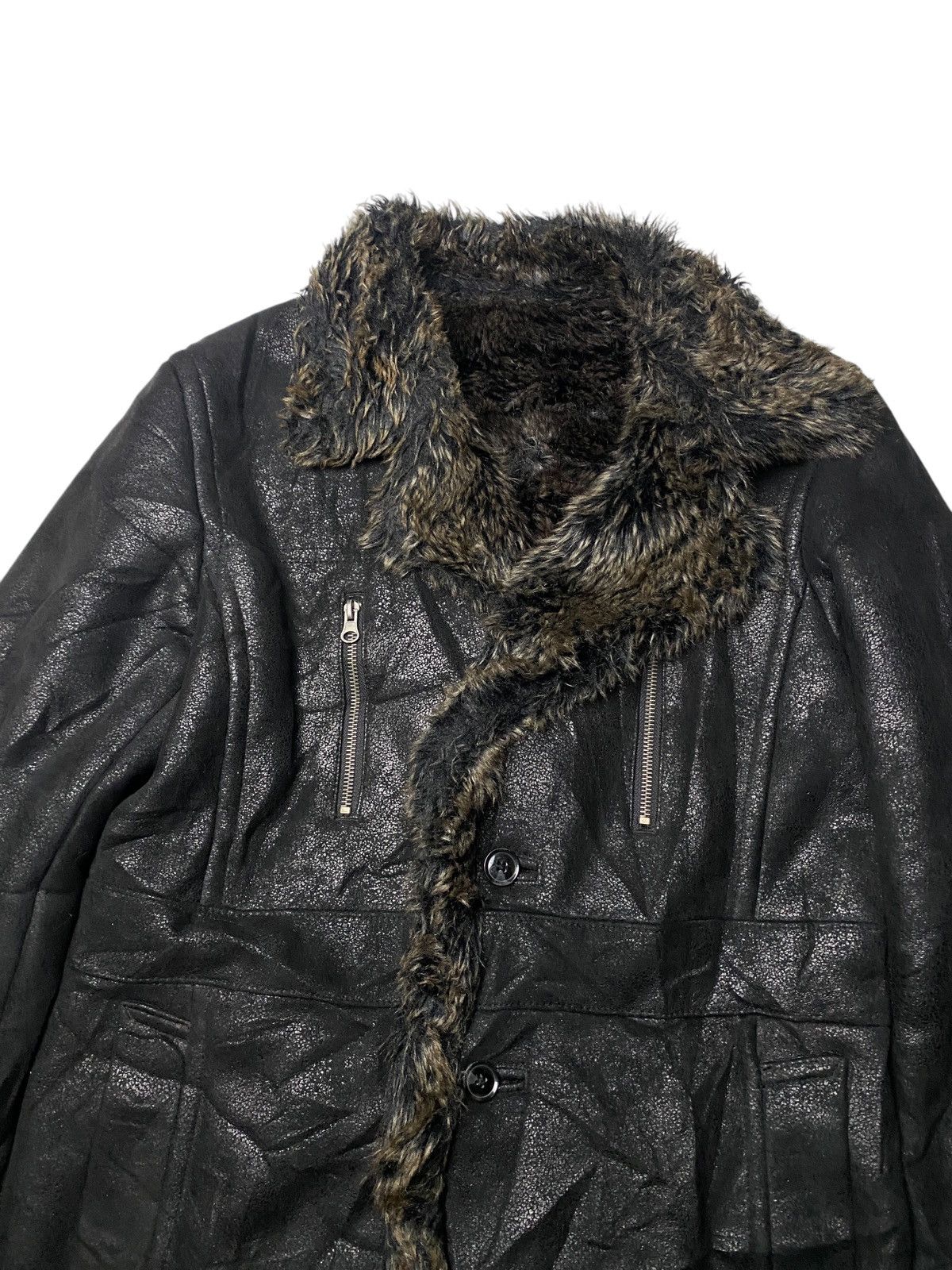 If Six Was Nine 2000's Semantic Design Fur Trim Waxed Jacket Size US L / EU 52-54 / 3 - 3 Thumbnail