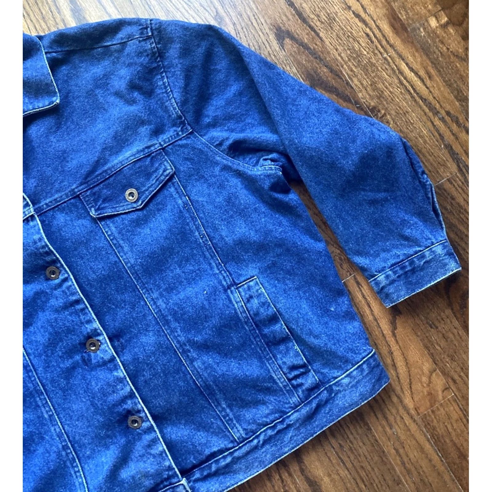 Denime VINTAGE Denim Jacket Womens Plus 20 Blue USA Made Boxy Fit Jacket Size 42" / US 20 - 3 Thumbnail
