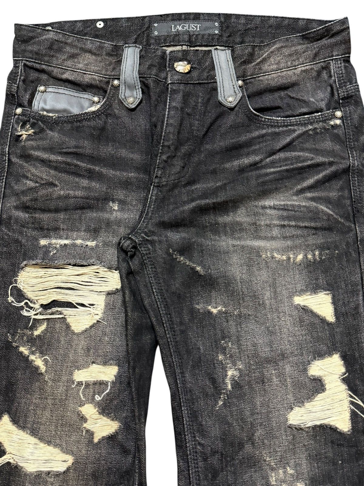 Tornado Mart Vintage Lagust Faded Wash Clawmark Whisker Distressed Flare Size US 31 - 4 Thumbnail