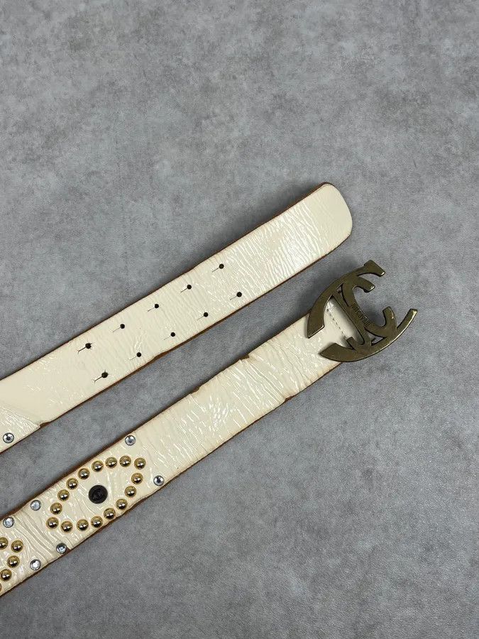 Roberto Cavalli 2000s Cavalli White Leather Studded Belt Size ONE SIZE - 3 Thumbnail