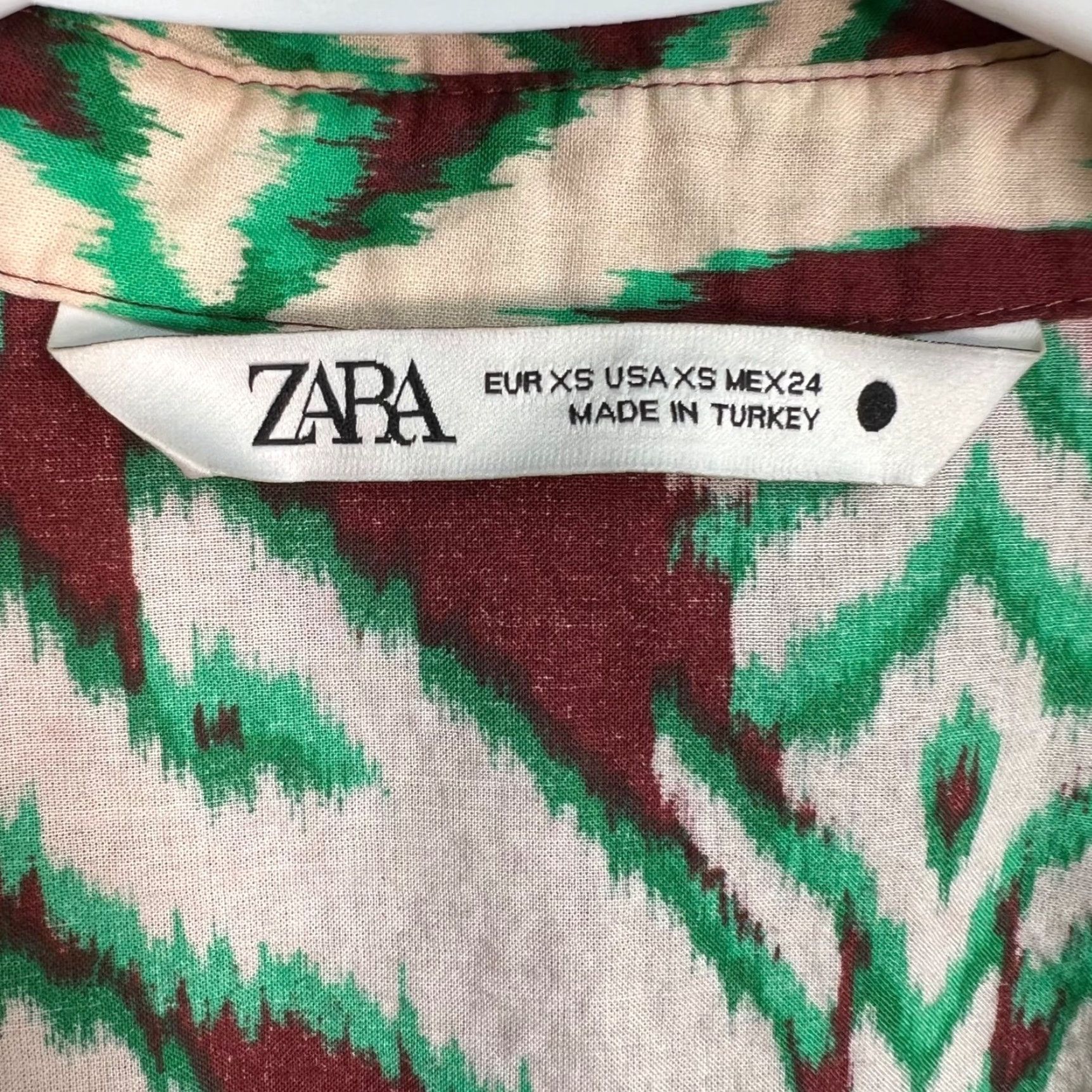 Zara Zara Blouse Womens XS Ikat Print Tie-Front 100% Cotton Long Sleeve Multicolor Size XS / US 0-2 / IT 36-38 - 3 Thumbnail